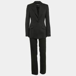 Pre Owned Versace Black Wool Blend Pants Suit S