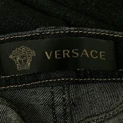 Versace Navy Blue Studded Denim Medusa Button Detail Jeans M Waist 28"