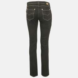 Versace Navy Blue Studded Denim Medusa Button Detail Jeans M Waist 28"