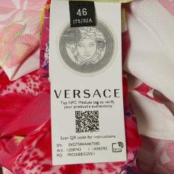Versace Multicolor Floral Print Satin Pleated Asymmetric Midi Skirt L