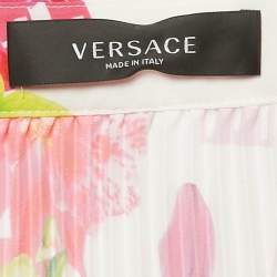 Versace Multicolor Floral Print Satin Pleated Asymmetric Midi Skirt L