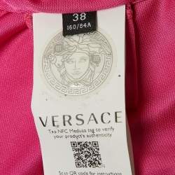 Versace Pink Baroque Print Jersey Keyhole Neck Bodysuit S