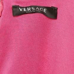 Versace Pink Baroque Print Jersey Keyhole Neck Bodysuit S