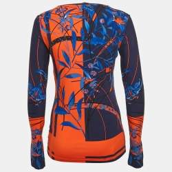 Versace Blue/Orange Printed Jersey Long Sleeve T-Shirt M