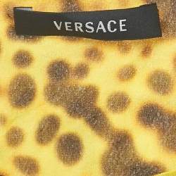 Versace Yellow Leopard Print Silk Pleated Top M