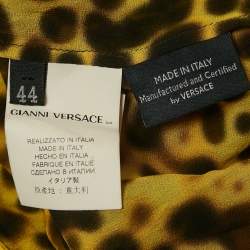 Versace Yellow Leopard Print Silk Pleated Top M