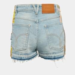 Versace Blue Denim Contrast Trimmed Low Waist Royal Rebellion Shorts S 