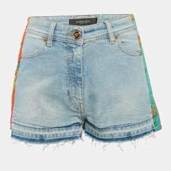 Versace Blue Denim Contrast Trimmed Low Waist Royal Rebellion Shorts S 