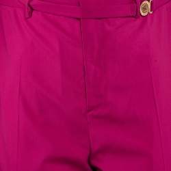 Versace Pink Wool Medusa Detail Belted Trousers XXL
