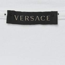مملوكة مسبقًا Versace White Logo Print Cotton Crew Neck T-Shirt