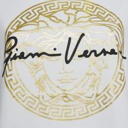 مملوكة مسبقًا Versace White Logo Print Cotton Crew Neck T-Shirt