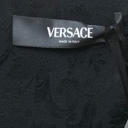 Versace Black Lace Trim Jacquard Satin Cowl Neck Mini Dress S