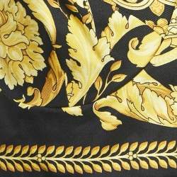Versace Black/Yellow Baroque Print Silk and Lace Bralette Top M