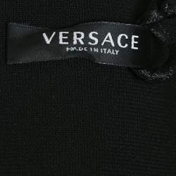 Versace Black/Yellow Baroque Print Silk and Lace Bralette Top M