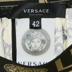 Versace Yellow Baroque Print Chiffon Pleated Wide Leg Pants M