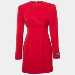 Versace Red Wool Corset Long Sleeve Mini Dress S