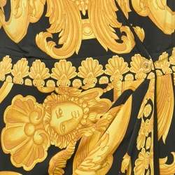 Versace Black Heritage Baroque Print Jersey Full Sleeve Midi Wrap Dress L