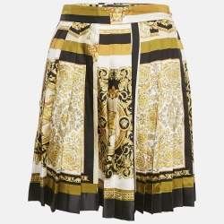 Versace Yellow/Black Baroque Print Silk Mini Skirt M