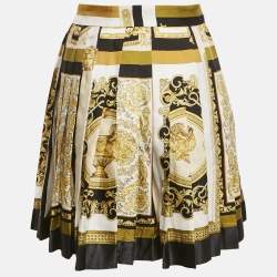 Versace Yellow/Black Baroque Print Silk Mini Skirt M