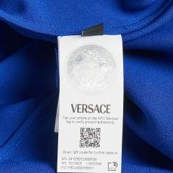Versace Blue Barocco Lace Satin Silk Cowl Neck Slip Dress S