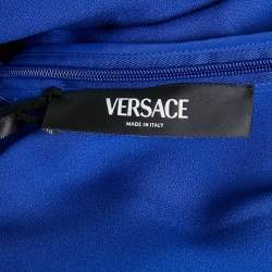 Versace Blue Barocco Lace Satin Silk Cowl Neck Slip Dress S