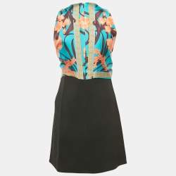 Versace Pink/Black Silk and Crepe Mixed Media Halter Neck Mini Dress S
