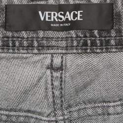 Pre Owned Versace Grey Stone Washed Denim Medusa Detail Straight Leg Jeans M Waist 29"