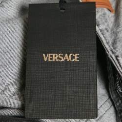 Pre Owned Versace Grey Stone Washed Denim Medusa Detail Straight Leg Jeans M Waist 29"