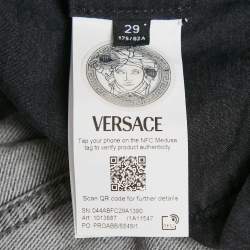 Pre Owned Versace Grey Stone Washed Denim Medusa Detail Straight Leg Jeans M Waist 29"
