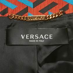 Pre Owned Versace Red La Greca Jacquard Belted Jacket M