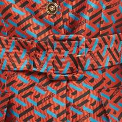 Pre Owned Versace Red La Greca Jacquard Belted Jacket M