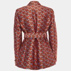 Pre Owned Versace Red La Greca Jacquard Belted Jacket M
