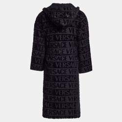 Pre Owned Versace All Over Black Cotton Bathrobe