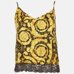 Pre Owned Versace Black/Yellow Barocco Print Silk Camisole S