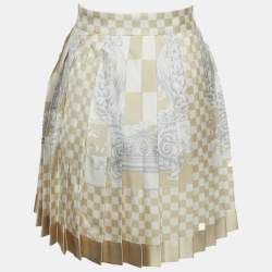 Pre Owned Versace Beige Barocco Checkerboard Silk Mini Skirt M