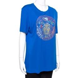 مملوكة مسبقًا Versace Blue Jersey Medusa Icon Studded T-Shirt L
