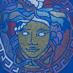  مملوكة مسبقًا Versace Blue Jersey Medusa Icon Studded T-Shirt L