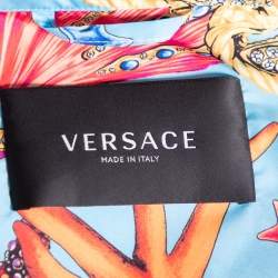 Pre Owned جاكيت فيرساتشي ستارفيش أزرق مطبوع خامة صناعية بسحاب أمامي مقاس كبير - لارج