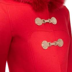 Pre Owned Versace Red Wool And Fur Trimmed Hooded Mid Length Coat S