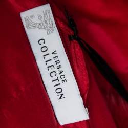 Pre Owned Versace Red Wool And Fur Trimmed Hooded Mid Length Coat S