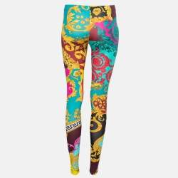 Pre Owned Versace Multicolor Voyage Barocco Print Stretch Jersey Leggings S