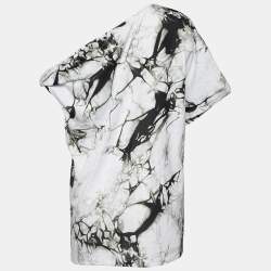 مملوكة مسبقًا Versace Monochrome Tie-Dye Print Jersey Asymmetric T-Shirt L
