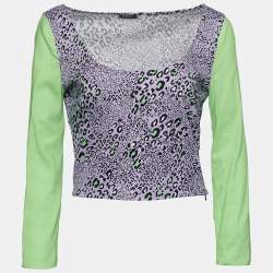 Versace Purple Leopard Print Knit Crop Top L