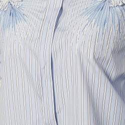 Versace Blue Striped Cotton Floral Applique Button Front Shirt L