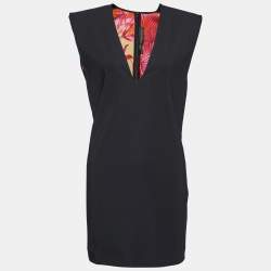 Versace Black Crepe Power Shoulder Mini Dress L