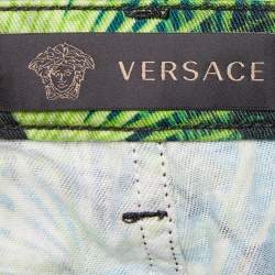 Pre Owned  Versace Green Jungle Print Denim Mini Skirt L