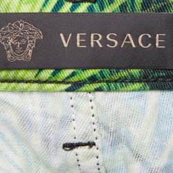 Pre Owned Versace Green Jungle Print Denim Mini Skirt S