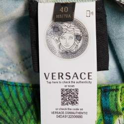 Pre Owned Versace Green Jungle Print Denim Mini Skirt S