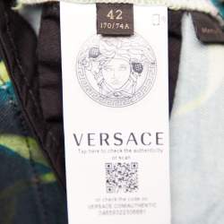 Pre Owned Versace Green Jungle Print Denim Mini Skirt M