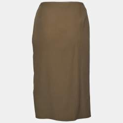 Versace Moss Green Crepe Draped Knee-Length Skirt M